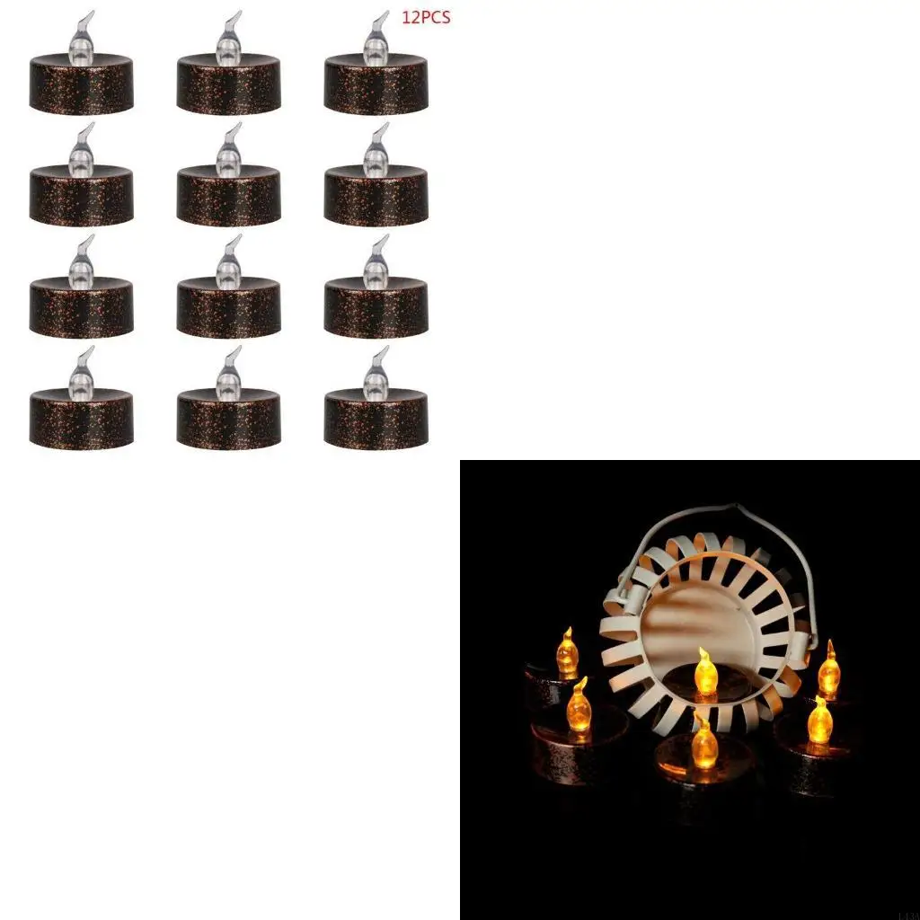 L43A 12 Pcs Plated Black Candles Battery Operated Tea light Flameless LED Electronic