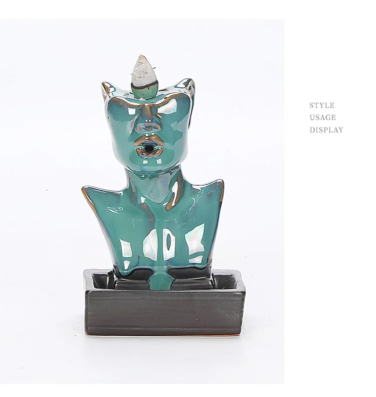 Ceramic European American Statue Backflow Incense Burner, Creative Beauty Elephant Backflow Incense Pedestal Fragrance Diffuser