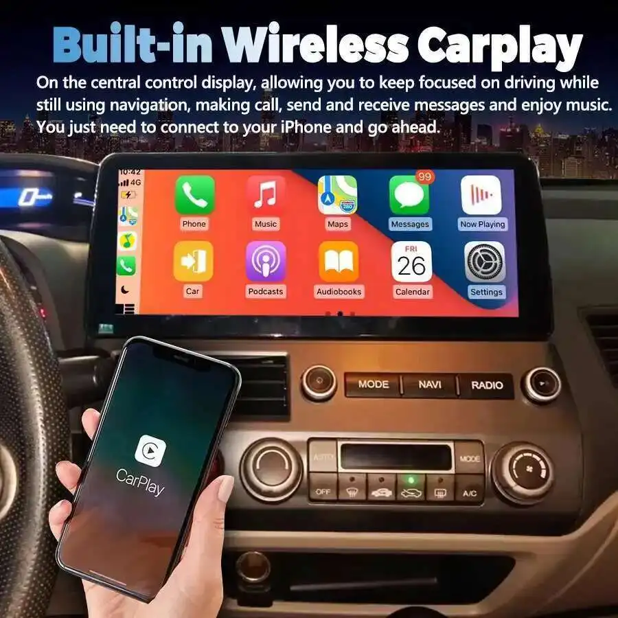 12,3 "Android 14 Bluetooth pantalla táctil estéreo para Honda Civic 2008-2011 reproductor multimedia de DVD Carplay Radio de coche DSP GPS unidad principal