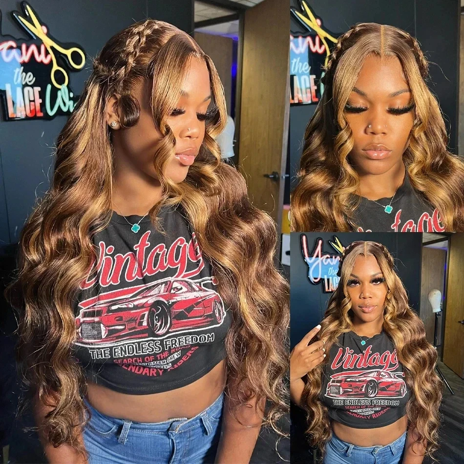 30 36 cali 4/27 Highlight Body Wave Human Hair 13x4 Lace Front Wigs 200 Density Colored Ombre 13x6 HD Lace Frontal Wig For Women