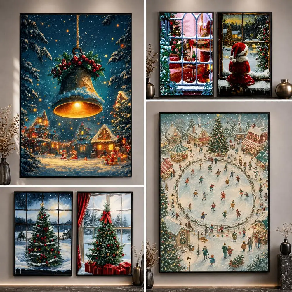 Vintage Cozy Christmas Village Poster HD Waterproof Eco-Friendly For Kitchen Bathroom Wall Bedroom Decor