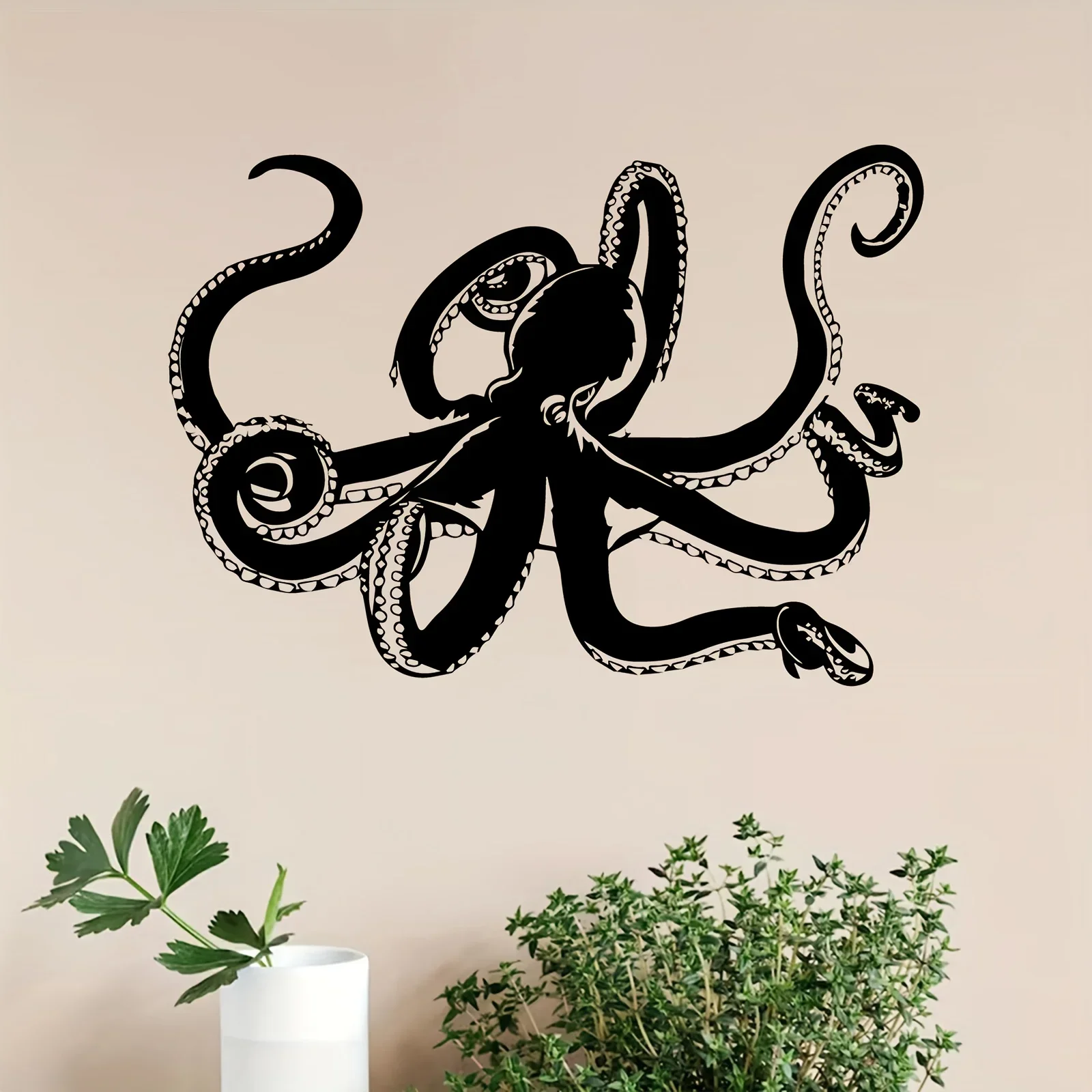 Octopus‑Themed Metal Wall Art, Rust‑Resistant Iron Mystical Nautical Silhouette Mural, Indoor Outdoor Living Room