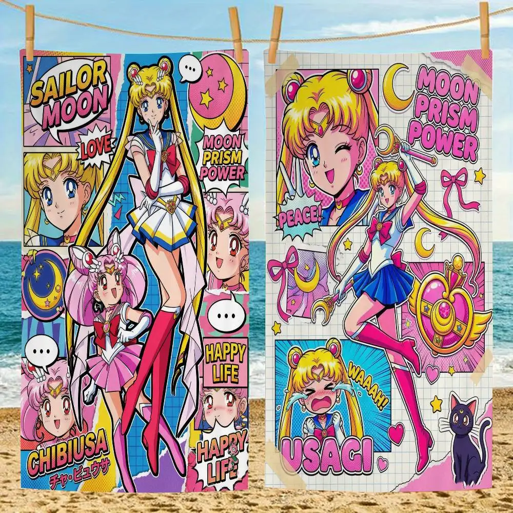 S-Sailores Cute Girl Moon Microfiber Printed Beach Towel Mountain Climbing Yoga Beach Swimming Running Absorbent Soft Towel