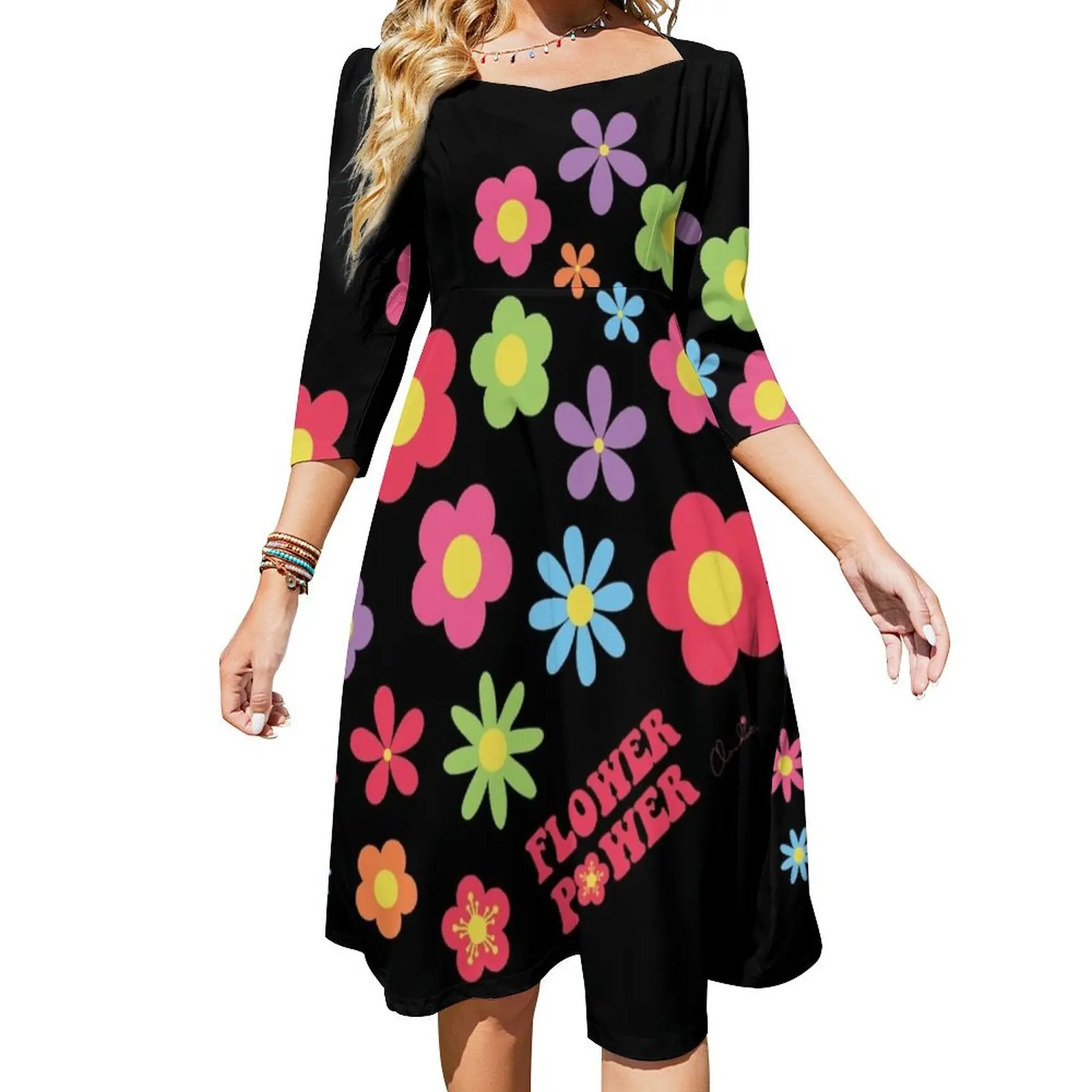 

Colorful Flower Power Joyful Flowers Flare Dress Women's summer suit Elegant gown