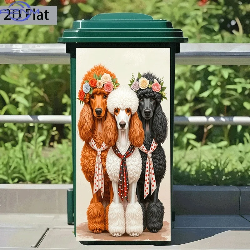 [] Trash Can Sticker [37×82 Cm] Three Poodle Silhouettes Theme Design Wall Sticker Decoration Wallpaper Self-Adhesive Kitchen