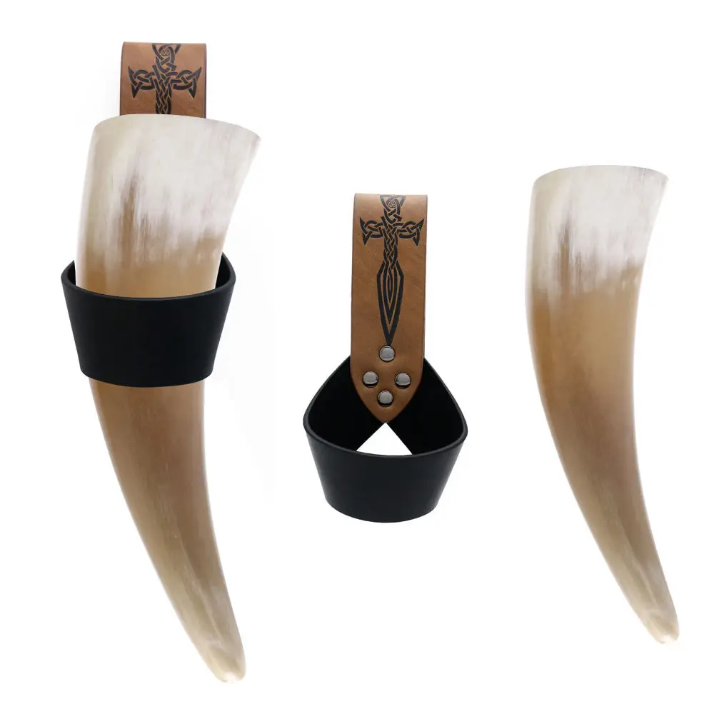 Viking Drinking Horn Holder Leather Case Medieval Costume Accessory Renaissance Fair Halloween Cosplay Prop Decor