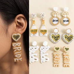 Handmade Wedding Bride Statement Earrings for Women Rhinestone Beaded Drop Dangle Earrings Party Bridal Wedding Jewelry Gifts