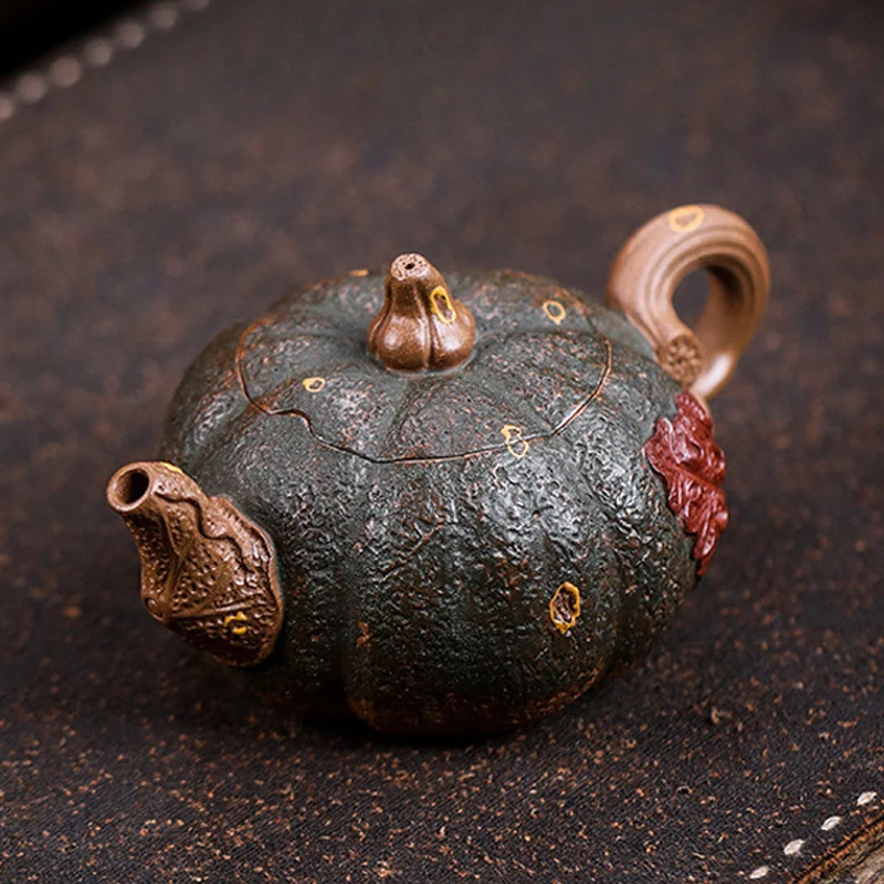 Chinese Style Pumpkin Shaped Teapot, Purple Clay Old section mud, Kung Fu Household Supplies, Pure Handmade, 140ML Tea Pots, 1Pc