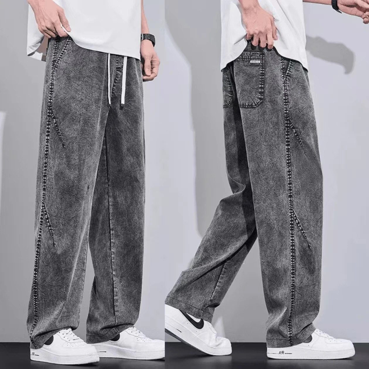 

Мужские джинсы прямого кроя из хлопкового денима с эффектом снежинок и тай-дай, повседневные брюки в модном городском стиле, весенняя коллекция