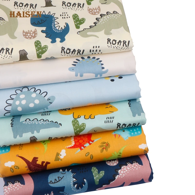 6 pz/lotto, stampato Twill di cotone Patchwork tessuto cartone animato dinosauro Calico, fai da te cucito e trapuntatura materiale del panno per il