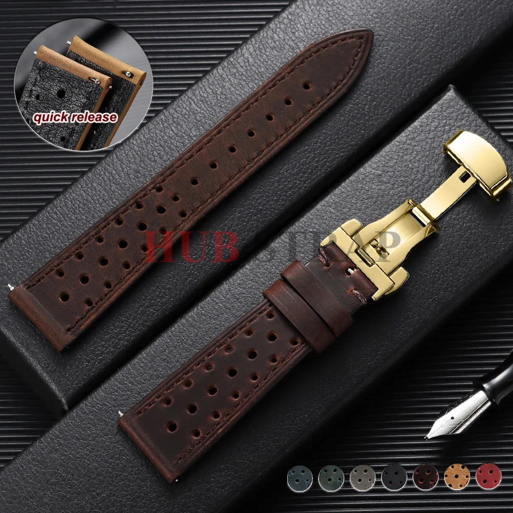 18mm 19mm 20mm 21mm 22mm 24mm Breathable Porous Quick Release Vintage Racing Leather Watch Straps for Seiko for Rolex Watchbands