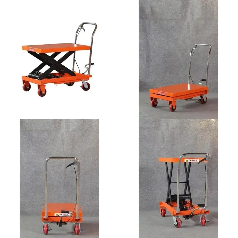 Manual hydraulic scissor-type lifting platform trolley, with steel platform, four-wheel and foot pump, suitable for handling