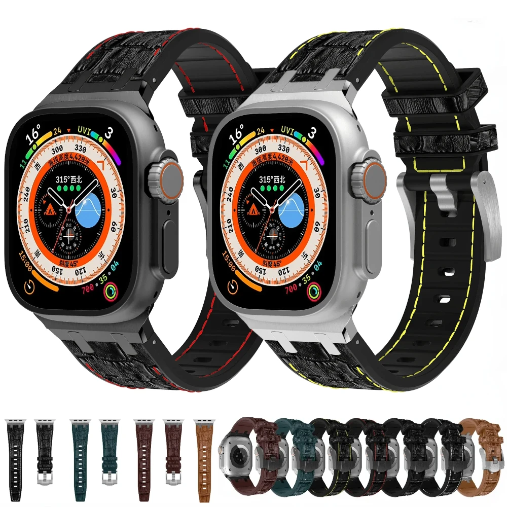 

Leather silicone strap For Apple watch Ultra 49mm 10 46mm 9 8 7 45mm 41mm High end replace band For iwatch 6 5 4 3 SE 44mm 40mm