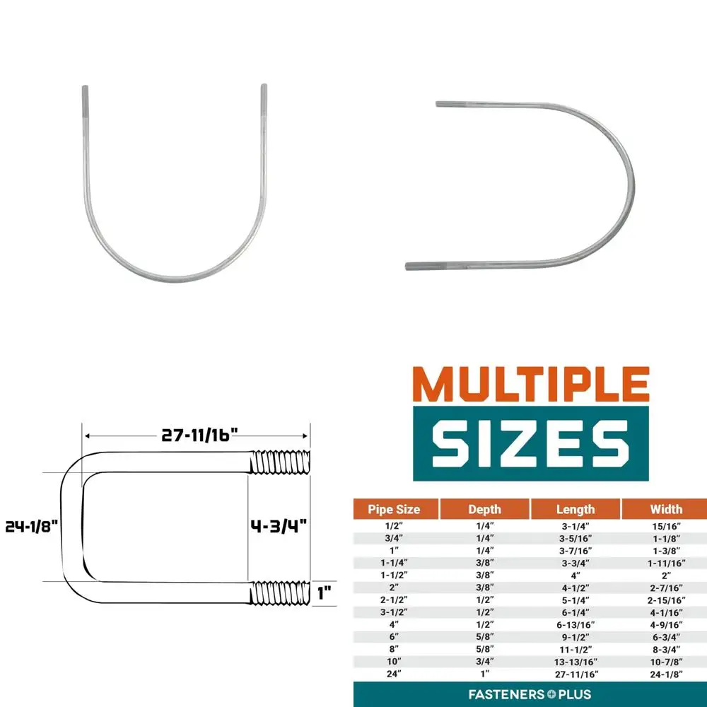 

Galvanized Round U Bolts for 24-1/8 to 27-11/16 Diameter Round Pipe with Hot Dip Coating and Extended Tail Keywords