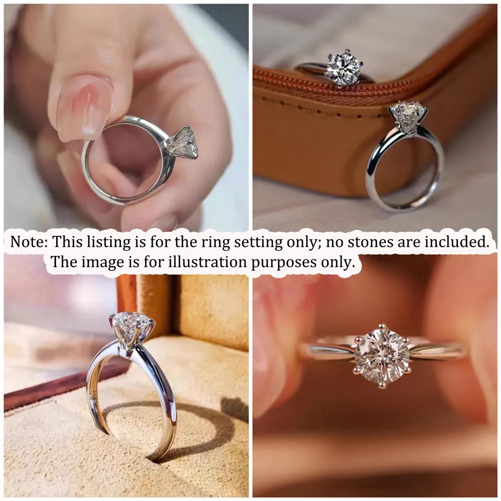 1-3ct Classic Six-Prong Solid Fixed Ring Setting, S925 Sterling Silver Material, Simple DIY Ring Accessory