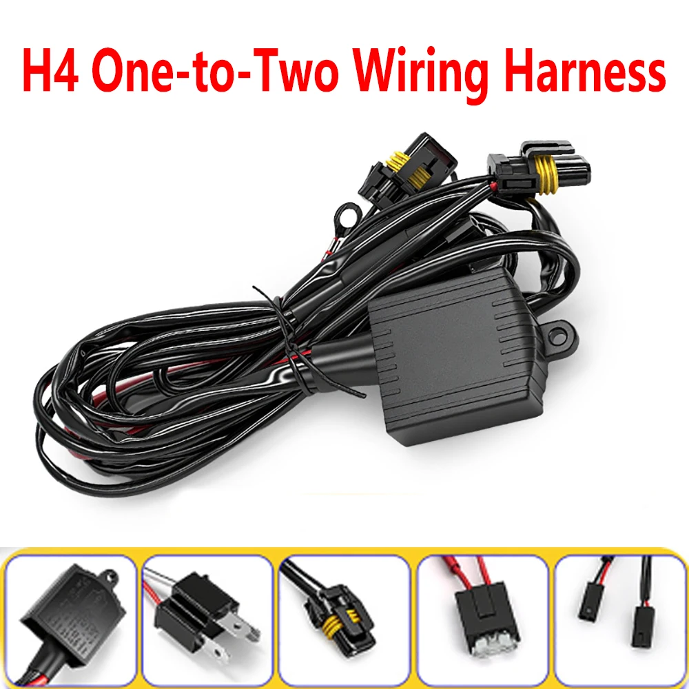 H4 One-to-Two Wiring Harness Automotive LED Headlights HID Xenon Lights Universal High/Low Beam Dimming Harness