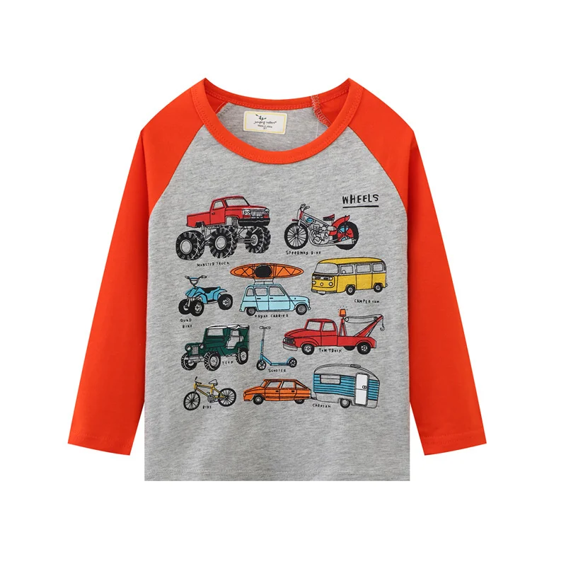 Jumping Meters New Arrival Boys Girls T shirts Cars Print Hot Selling Children's Clothing Long Sleeve Autumn Spring Blouses