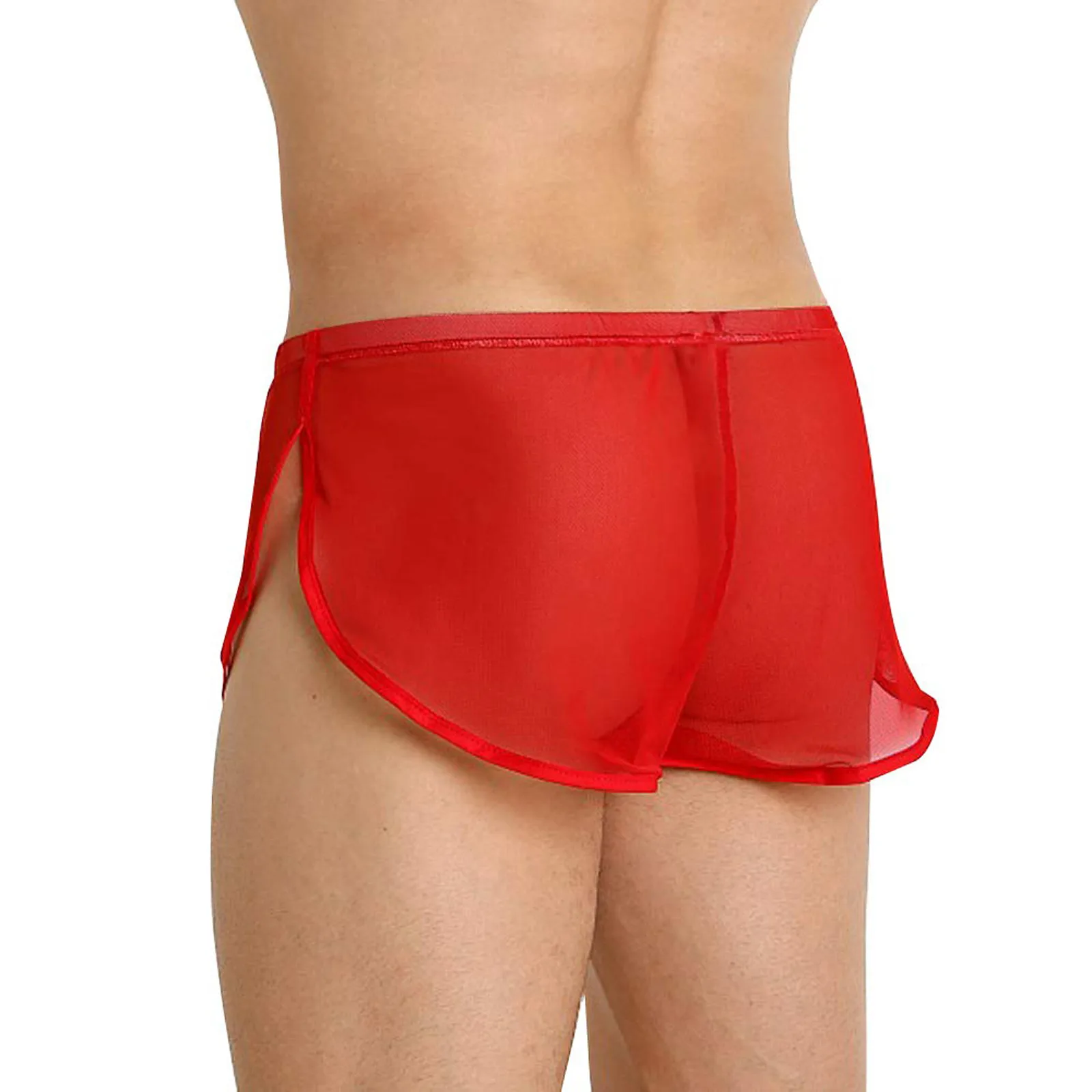 Man Sexy Thin Transparent Underpants Low Waist Side Split Comfortable Underpants Men Solid Seamless Bikini Swimming Underpants