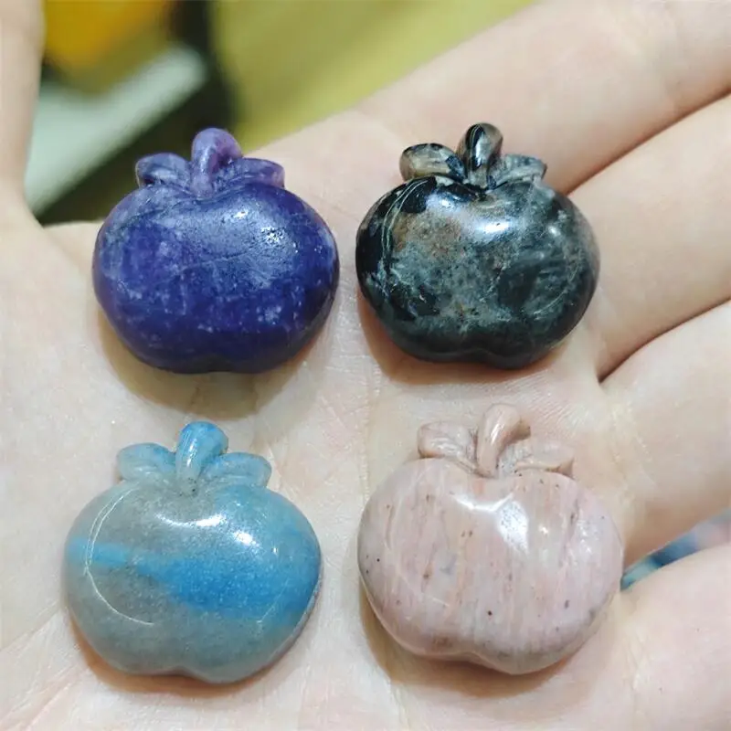 3PCS Natural Crystal Quartz Apple Carving Healing Reiki Stone Pink Crystal Home Decoration Ornaments Gift
