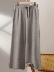 100% pantaloni a gamba larga in lana Merino australiana pantaloni larghi spessi a vita alta da donna pantaloni dritti lavorati a maglia Casual nuovo autunno inverno