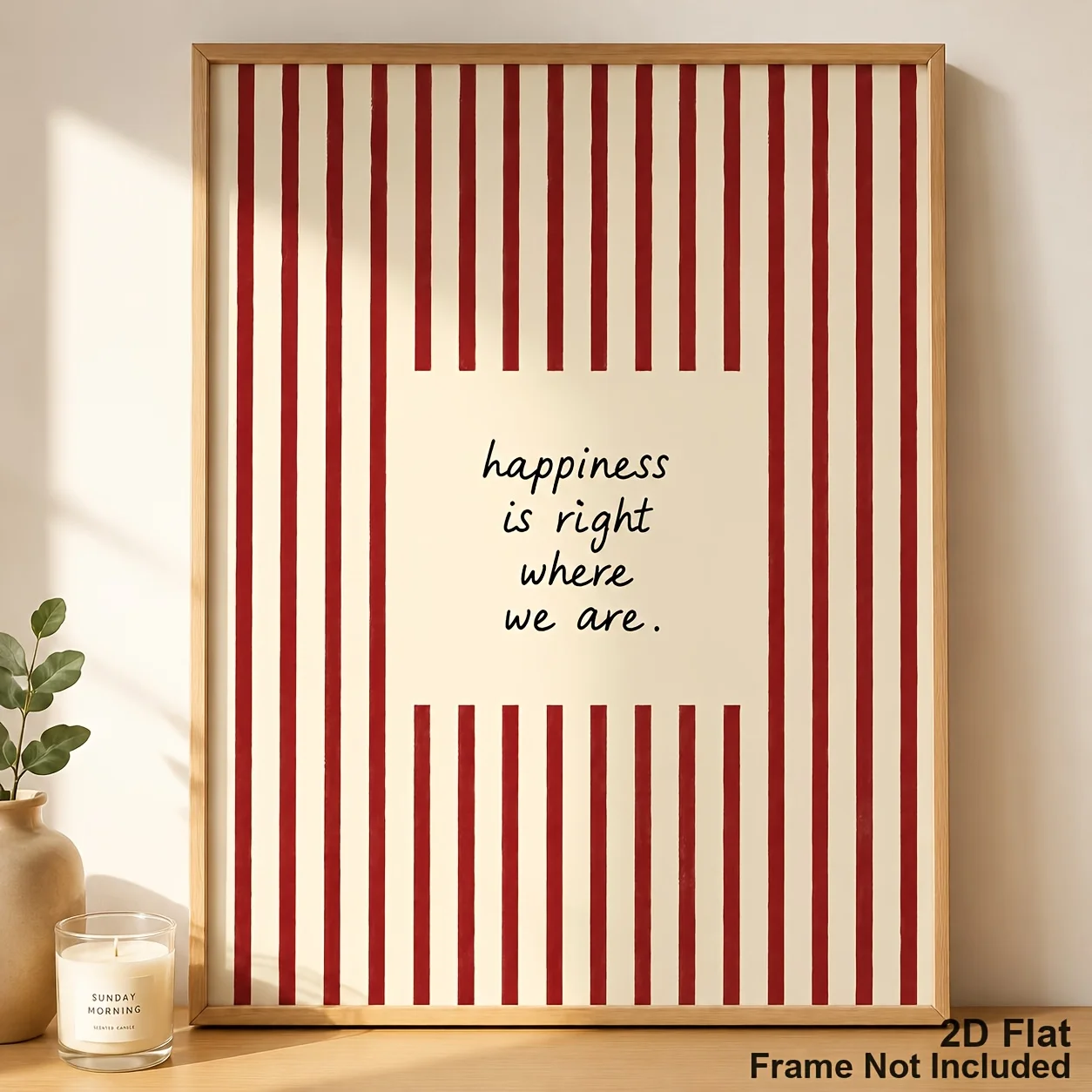 2D Flat, Posters And Prints Unframed Canvas Wall Art Modern Minimalist Inspirational Stripes Quote Happiness Is Right Where W