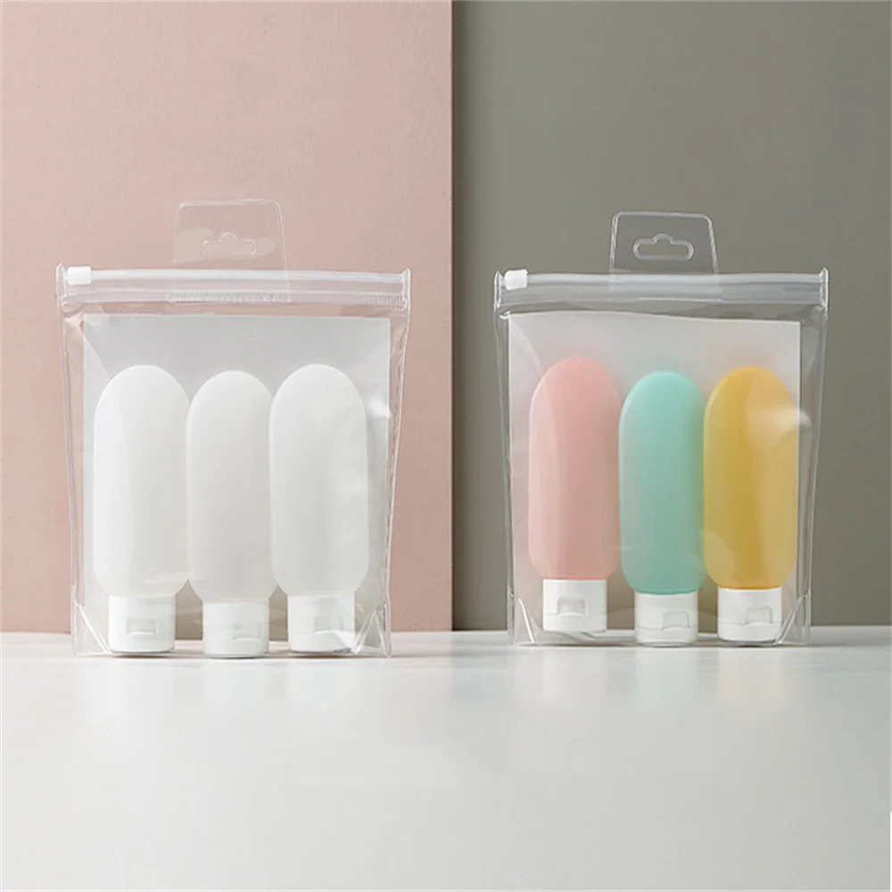 3pcs/set Travel Refillable Bottle Kit Portable Essence Shampoo Shower Gel Bottles Container Jars Tools Extrusion Bottling