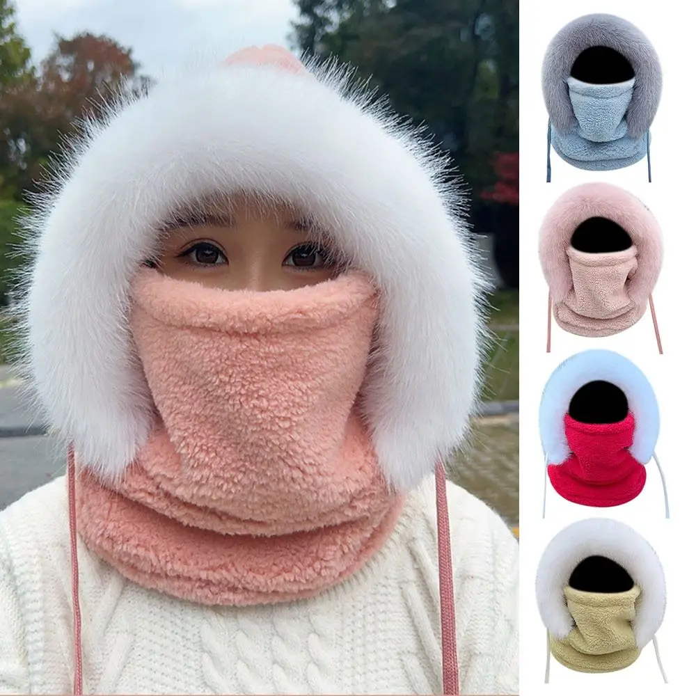 

Fashion Winter Warm Hat Thickened Windproof Ear Protection Hat Keep Warm Neck Warmer Integrated Scarf Hat Set Unisex