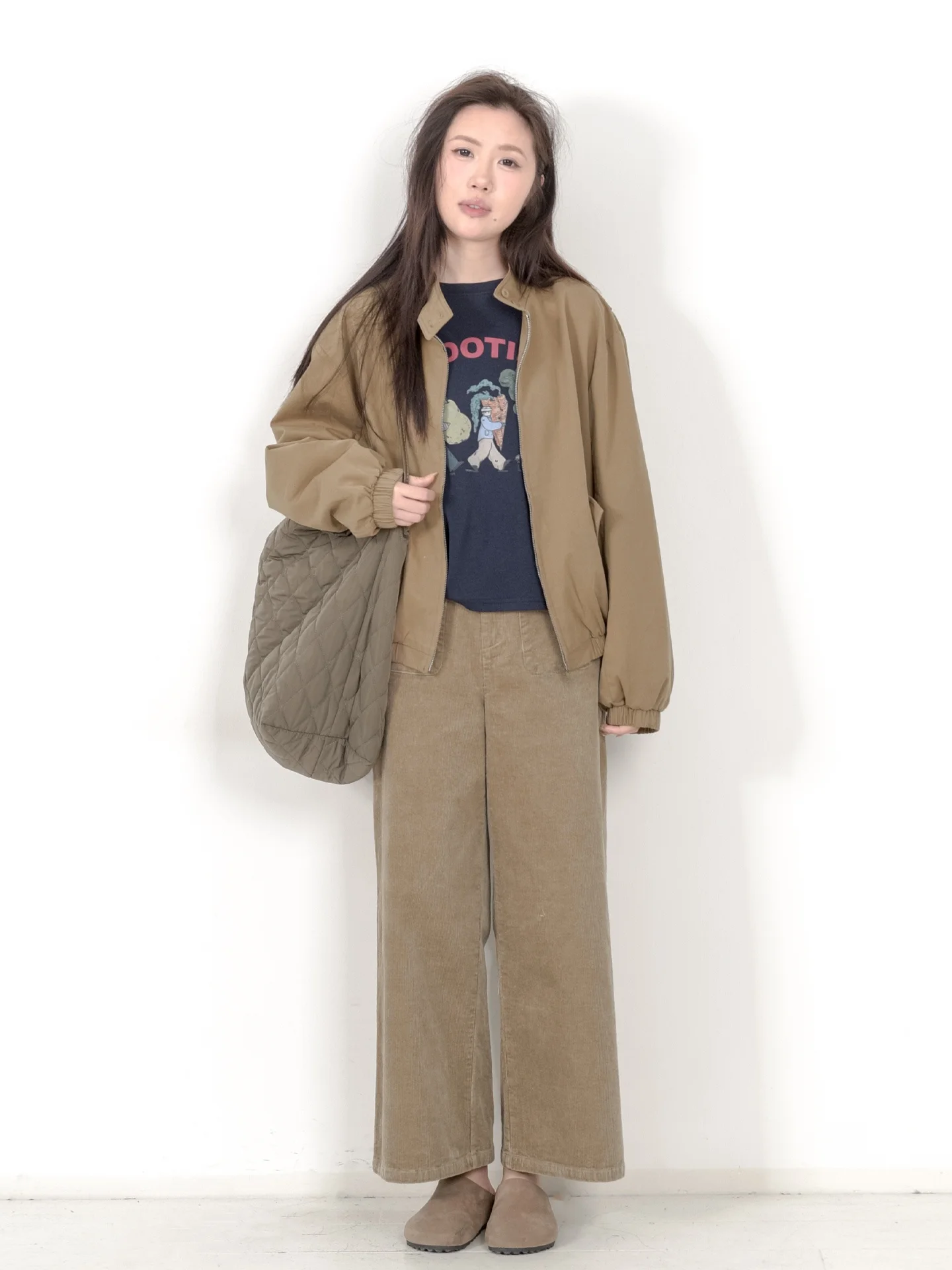 

Spring Season Loose Fit Pilot Jacket Women's Casual Short Zipper Closure Cotton Blend Fabric Neutral Style Stand Collar Coat