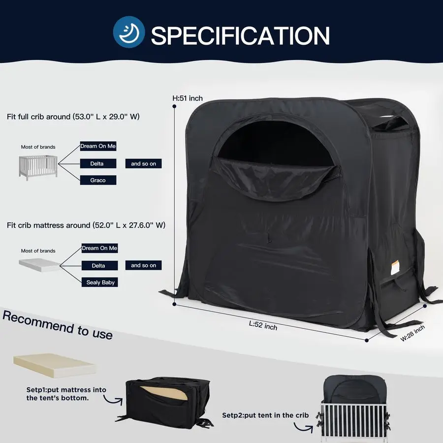 غطاء خيمة سرير منبثق لخصوصية الطفل للأطفال الصغار، كتل 80 ضوء مع شاشة وتصميم حقيبة مروحة بسحاب #2