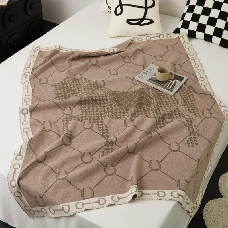 Luxury Horse Knitted Blanket Gray Bedspread Modern Orange Decorative For Sofa Throw Warm Living Room Bedding Home Decorations