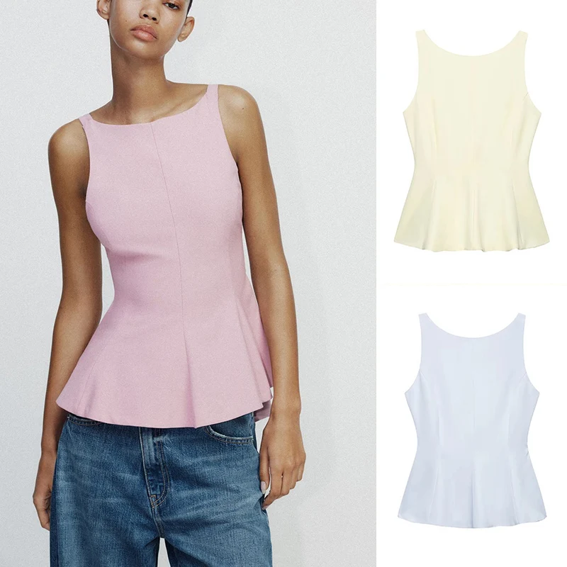 Verão novo redondo Ne Svel Slim Fit Bal Knot Or Saia Sle Hem Top Fibra de Poliéster Commute Sle UV...