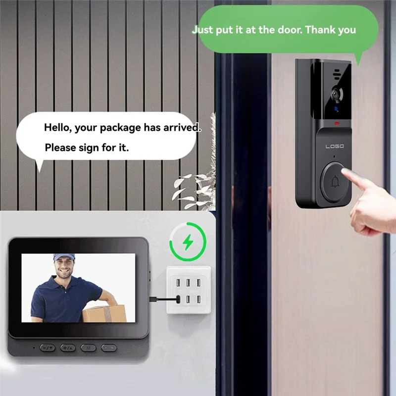 Y50A-4.3" Wireless Video Doorbell With Smart Features, Camera, 2.4G Bluetooth, And Two-Way Intercom