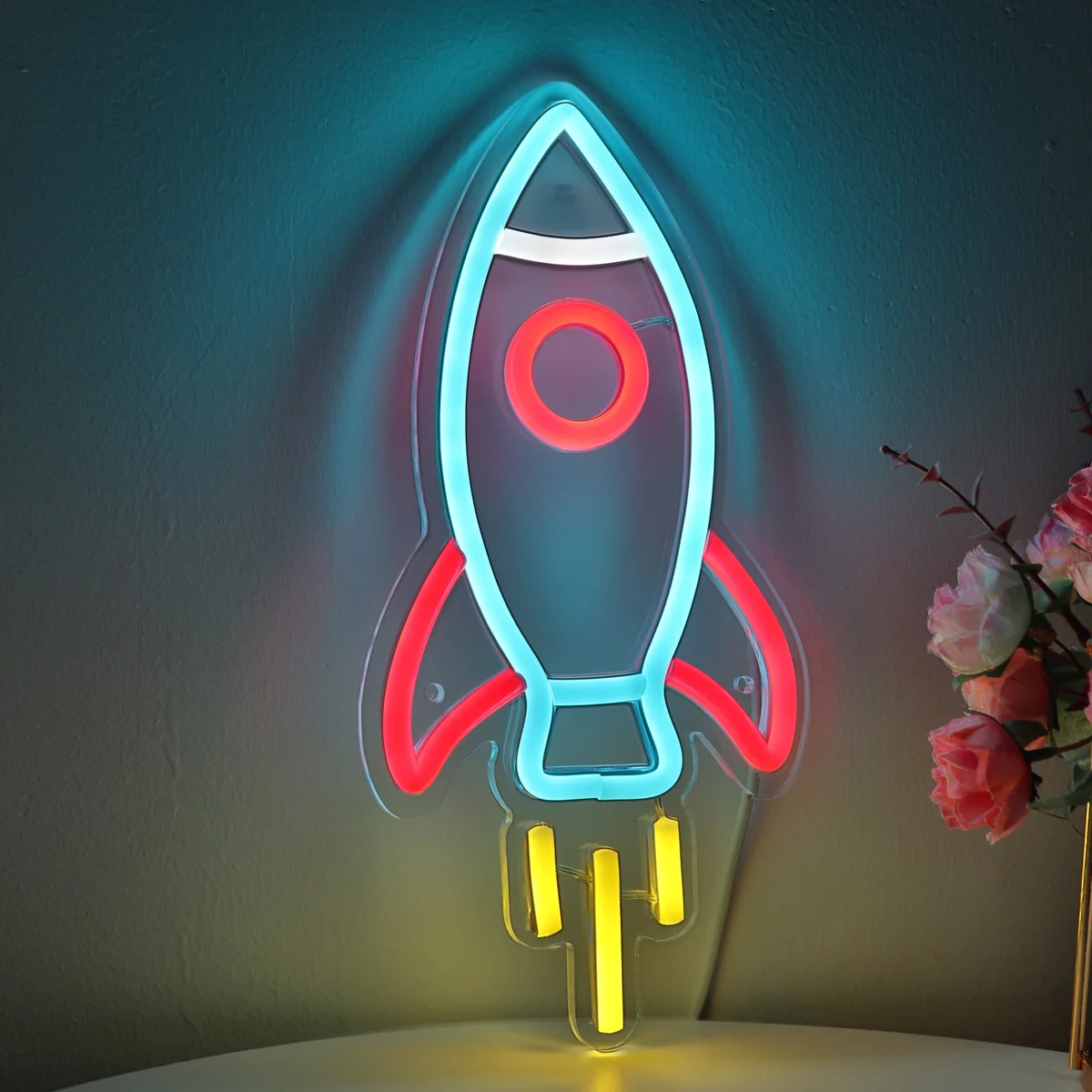 1pc Rocket Wall LED Neon Sign For Room Home Shop Party Pub Club Influencer Youtuber Living Show Decoration 5.28''*10.98''