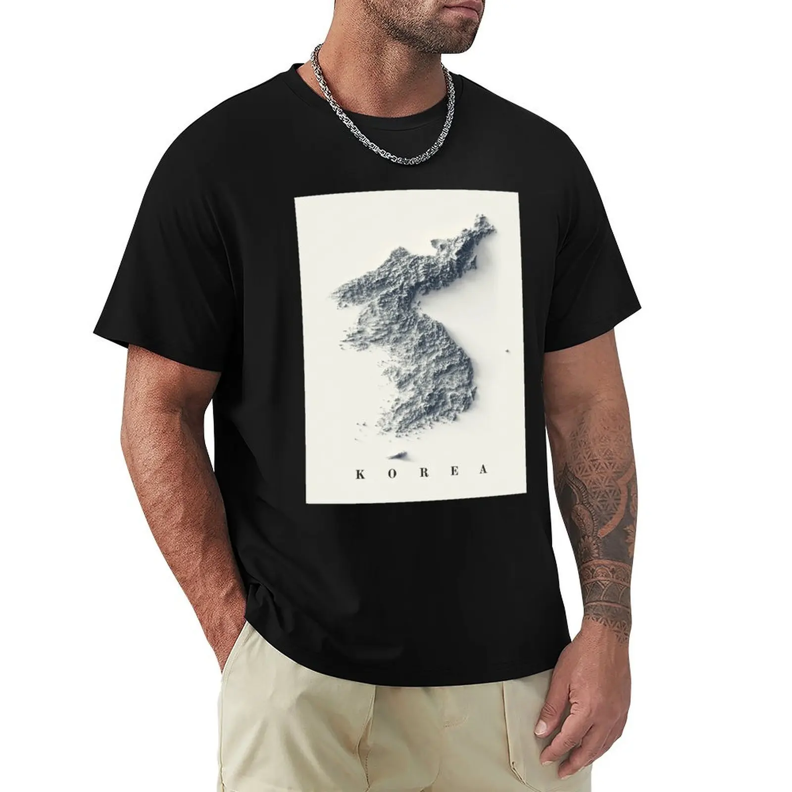 North and South Koreas Relief Map 3D digitally-rendered T-Shirt man t shirts for men casual T-Shirt
