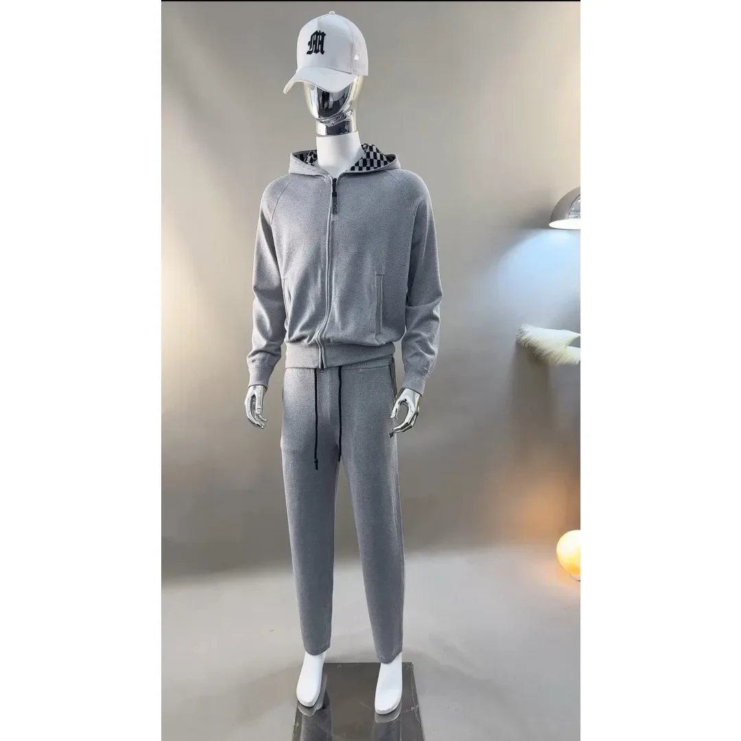 2-Piece Men's Golf Set 2026 Fall New Korean Style Zip-Up Hoodie and Jogger Pants Fleece Lined Outdoor Stretch QuickDry Polyester