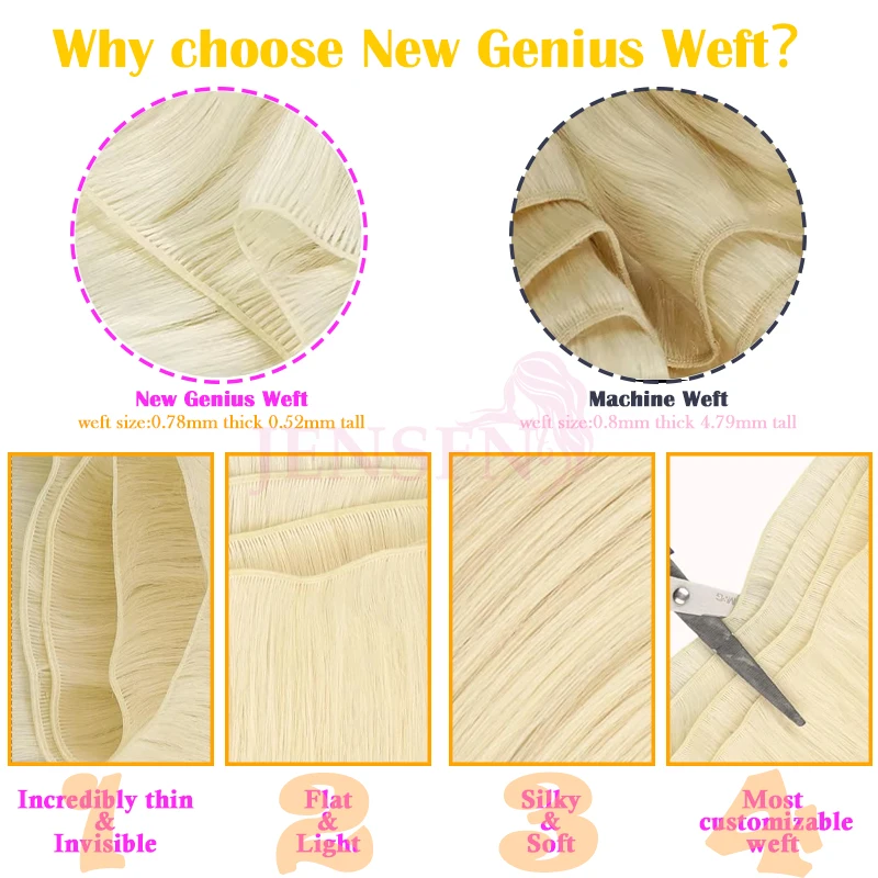 JENSFN High Quality Genius Hair Wefts Straight Human Hair Weaves Brazilian Remy Human Natural Hair Bundles Sew In Weft Extension
