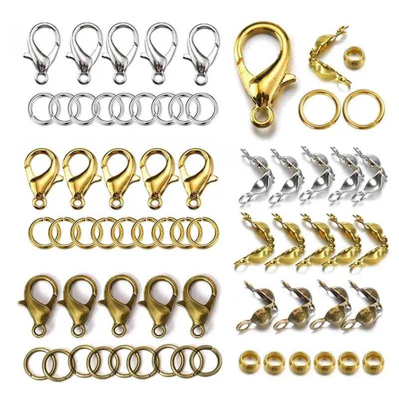 100pcs Lobster Clasp Jump Rings Connector Clasp Crimp End Beads For Bracelet Necklace Chains DIY Jewelry Making Accessories Set