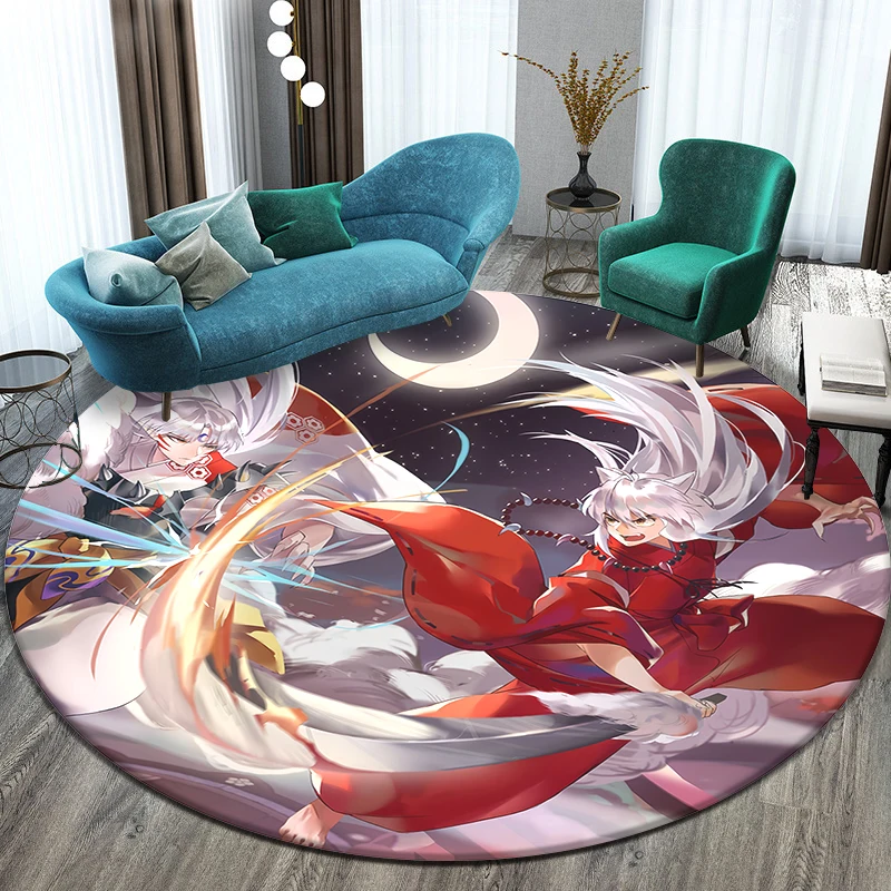 Cartoon Inuyasha Printed Pattern Circular Carpet,Bedroom decorative Rug,Use non-slip floor in living room kitchen door mat,soft,