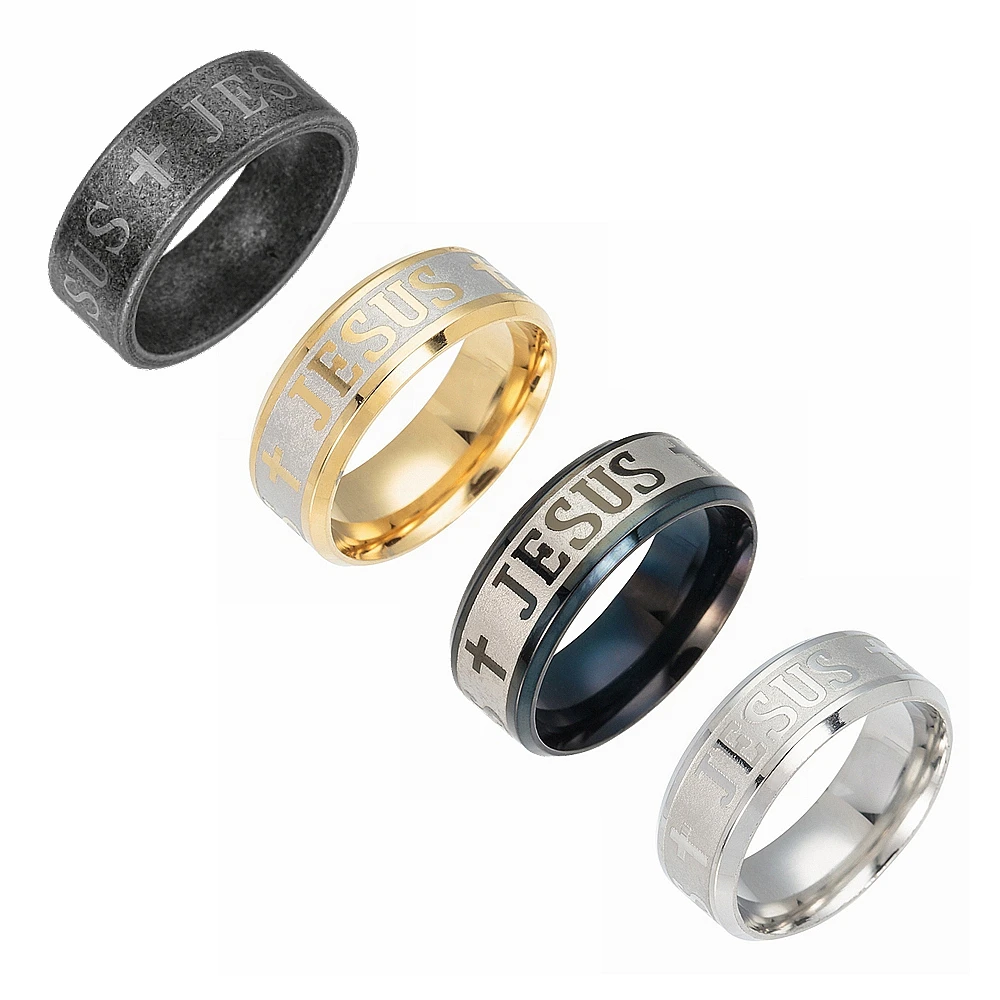 4Pcs Jesus Letter Stainless Steel Ring For Men Gift Jewelry Cross Ring