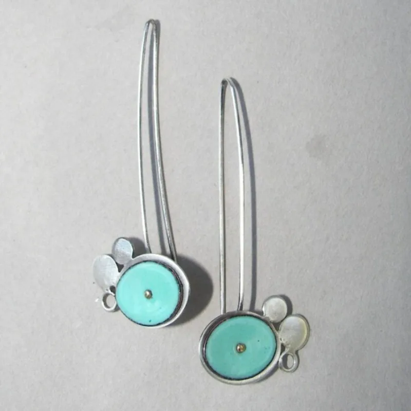 

Vintage Round Inlaid Green Stone Earrings Geometric Creativity Silver Color Dangle Earrings for Women Jewelry