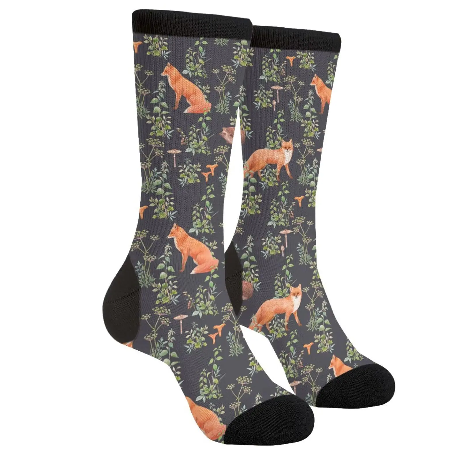 Forest Plants Fox Novelty Crew Socks Casual Crazy Funny Dress Socks For Women Men Teens Gift