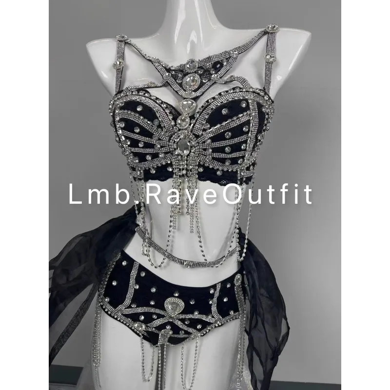 Customized Black Pearl Chest Collection Lace A Diamond Exquisite Small Skirt Electronic Syllable Performance Dress Bar DJ Bra