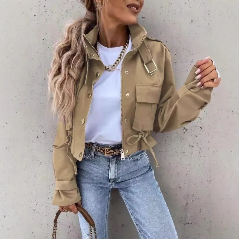 Dámský podzimní a zimní nový rolák s jedním řadovým zapínáním na zip, krátký ležérní dlouhý rukáv, Harajuku Trap Zara - náhled 4