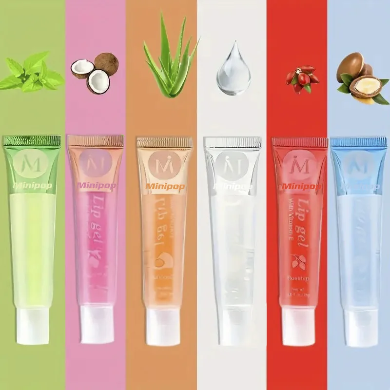 保湿透明リップグロス、VE、ローズヒップ、アルガン、ミント、アロエ、ココナッツフレーバー、透明リッププランピングオイルギフトセット