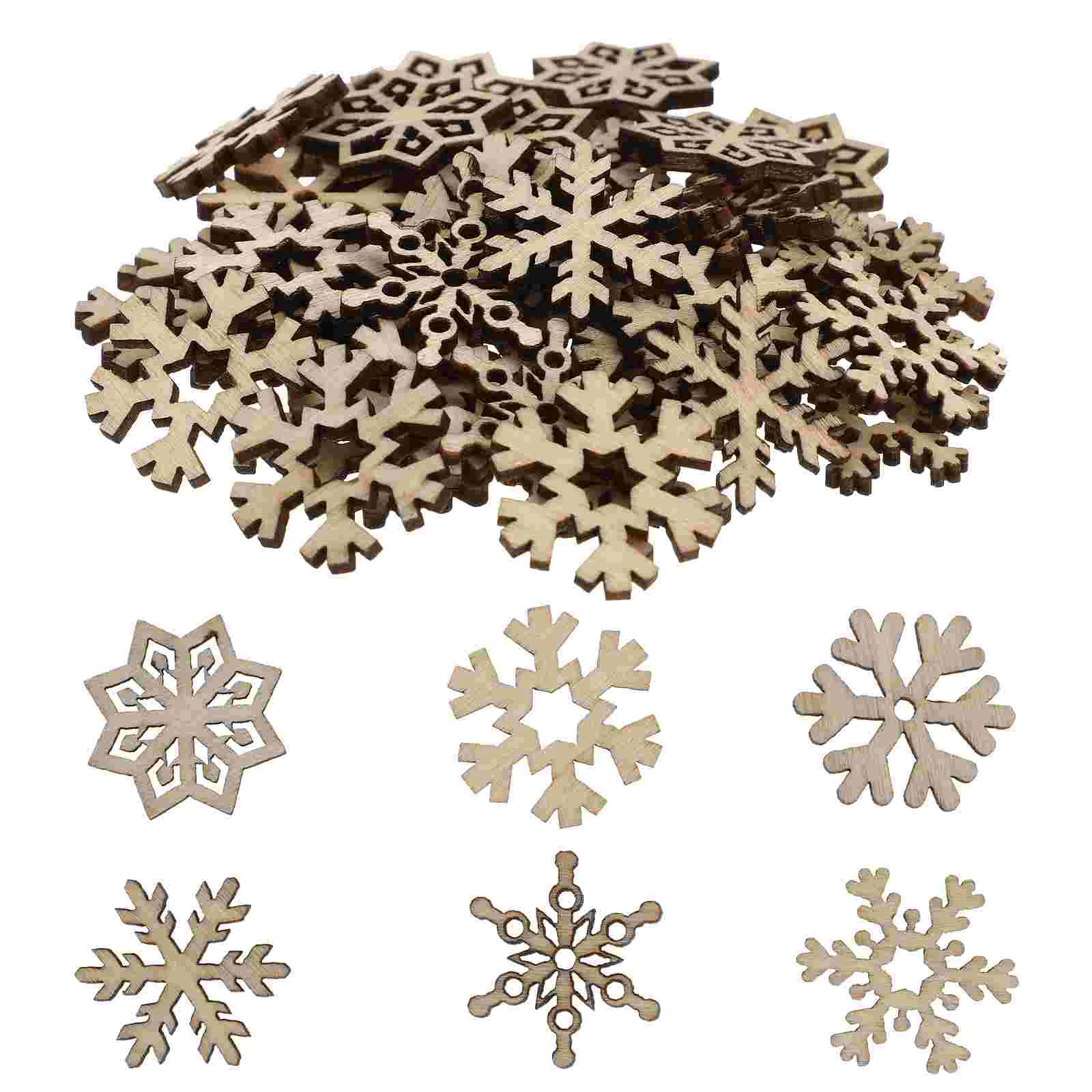 

50 Pcs Unfinished Mini Snowflakes Wooden Inflatable Christmas Ornaments Cutouts Faux Tree