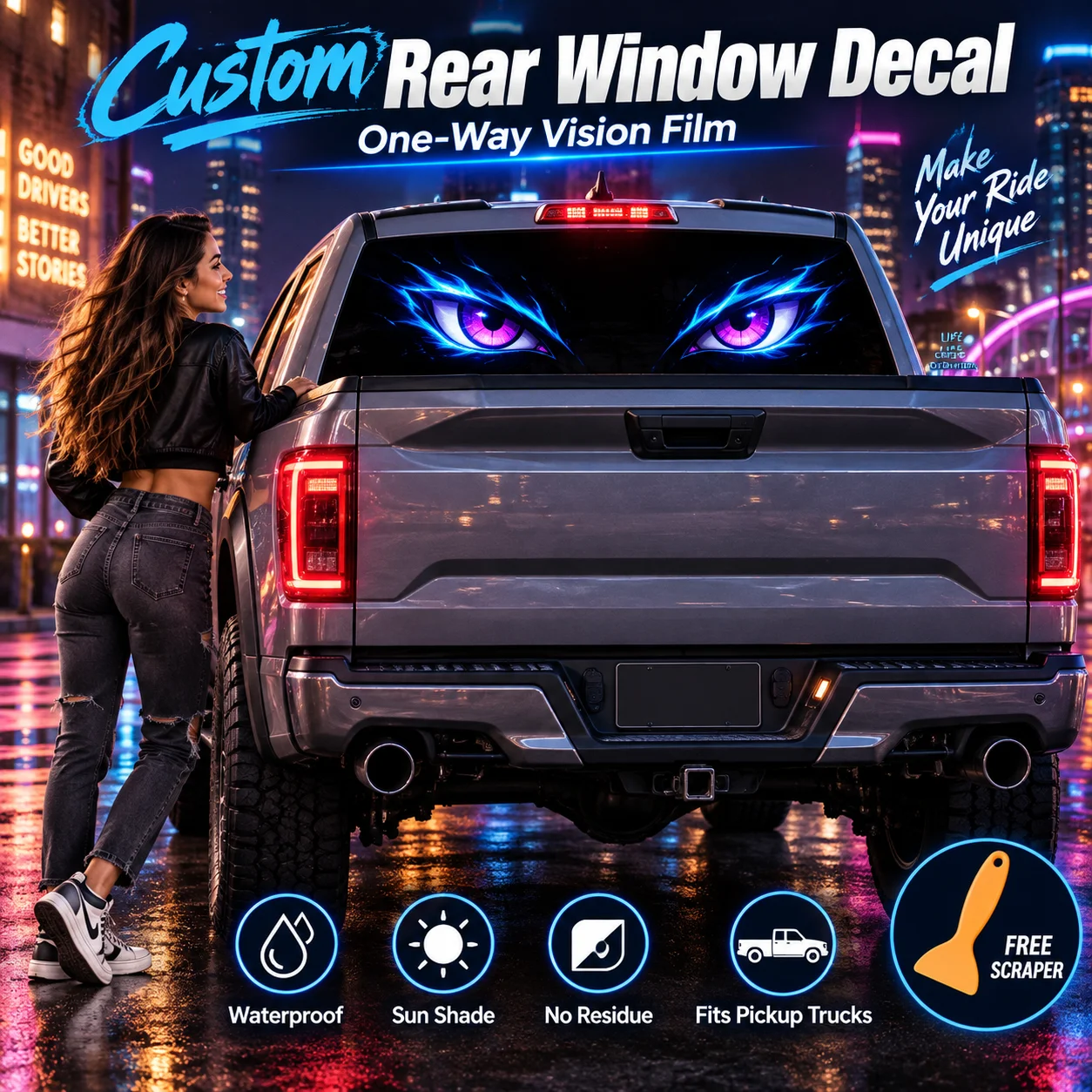 Picture Custom Car Window Decal One Way Vision Rear Windshield Sticker Perforated Vinyl Outdoor Auto Back Glass Decor