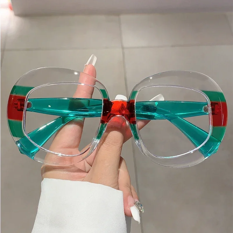 KAMMPT New Oval Eyeglasses Candy Color Oversized Fashion Vintage for Women Trendy Brand Design Non-prescription Eyewear