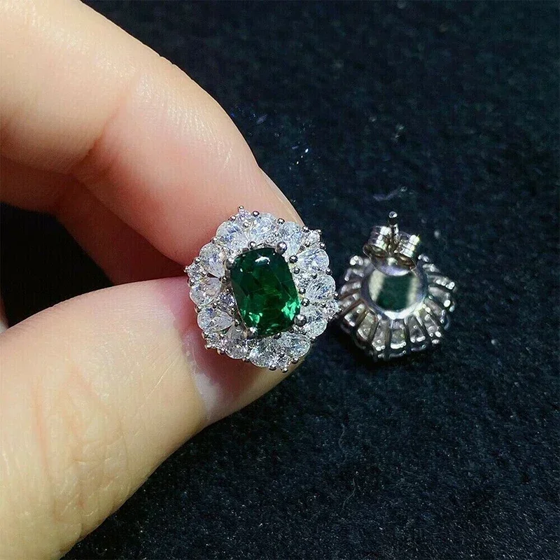 2026 Geometric Green CZ Sparkling Cubic Zirconia Earrings, Suitable for Women\'s Wedding Parties, Elegant  Jewelry