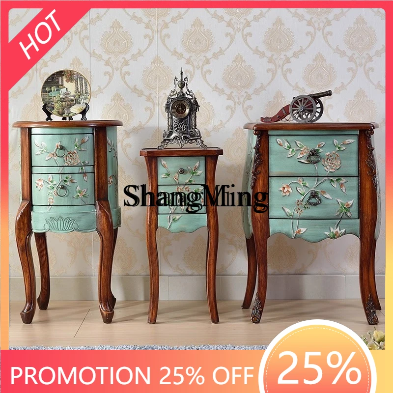 

SM living room solid wood sofa edge few retro simple small round table tea bedside storage side cabinet