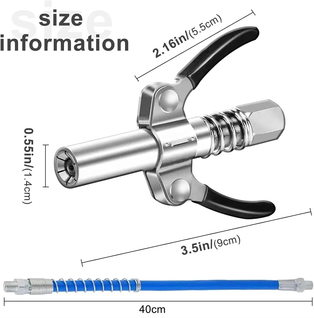 Grease Gun injector Manual Greaser Quick Release Grease Coupler Spring Flex Hose Kit with Grease Nozzle Set